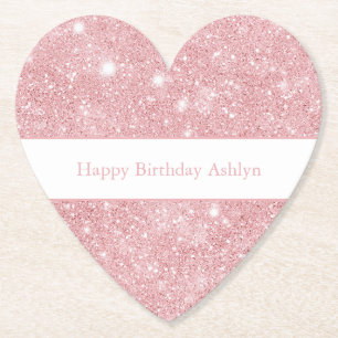 Pretty Pink Glitter Sparkle Birthday Paper Coaster
