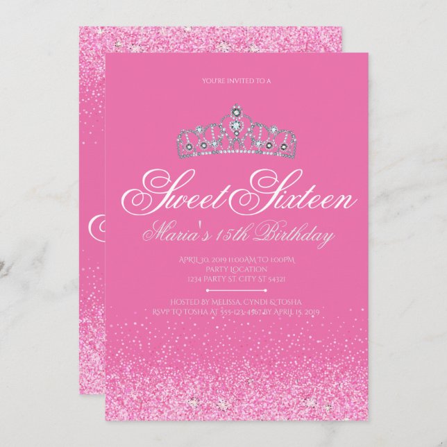Pretty Pink Glitter, Sweet 16 Invitations (Front/Back)