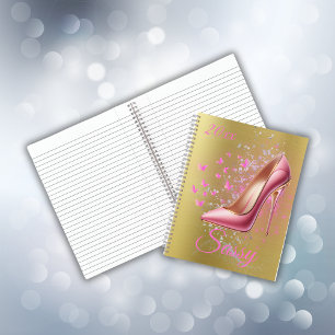 Pretty Pink Glittery High Heel Shoe on gold Notebook
