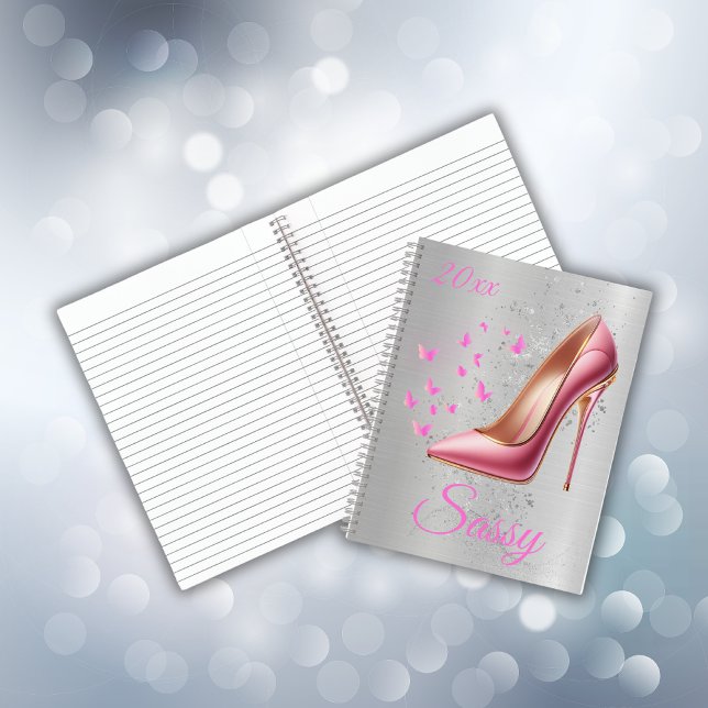 Pretty Pink Glittery High Heel Shoe on Silver | Notebook (Creator Uploaded)
