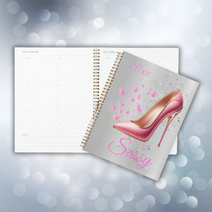 Pretty Pink Glittery High Heel Shoe on Silver   Planner