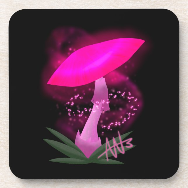 Pretty Pink Glowing Mushroom Coaster (Front)