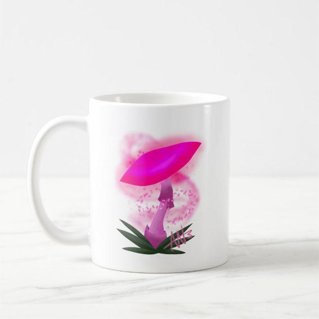 Pretty Pink Glowing Mushroom Coffee Mug (Left)
