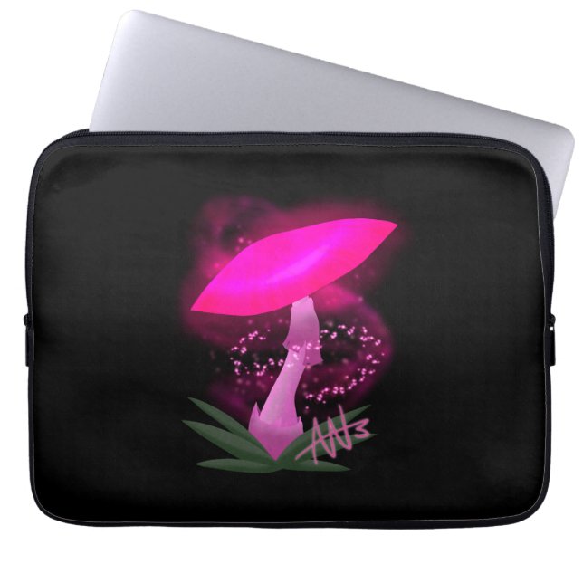 Pretty Pink Glowing Mushroom Laptop Sleeve (Front)