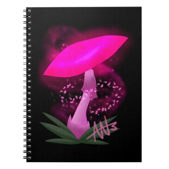 Pretty Pink Glowing Mushroom Notebook (Front)