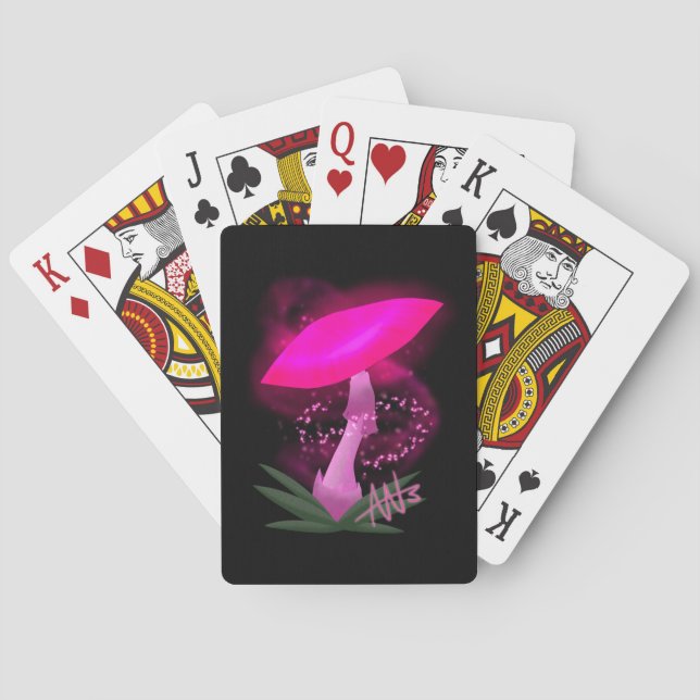 Pretty Pink Glowing Mushroom Playing Cards (Back)