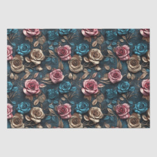 Pretty Pink Gold Blue Roses Tissue Paper