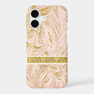 Pretty Pink Gold Foil Glitter Marbled Pattern Art