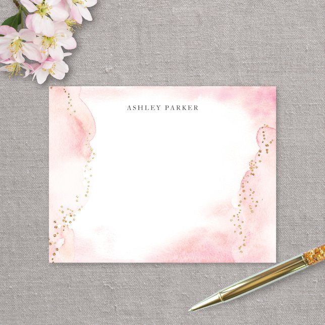 Pretty Pink Gold Glitter Personal Stationery Thank You Card (Creator Uploaded)