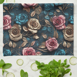 Pretty Pink Gold Roses  Tea Towel