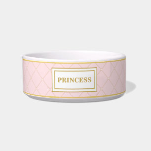 Pretty Pink & Gold Royal Princess Cat Dog Pet Bowl