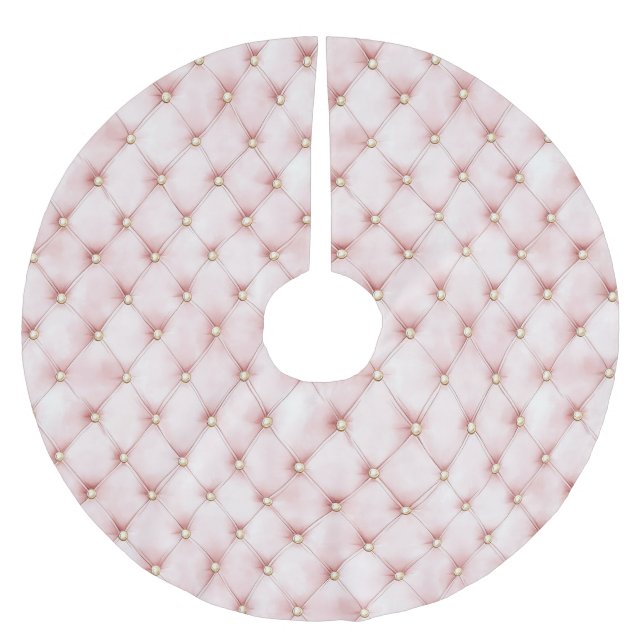 Pretty Pink Gold Squares Christmas Brushed Polyester Tree Skirt (Front)