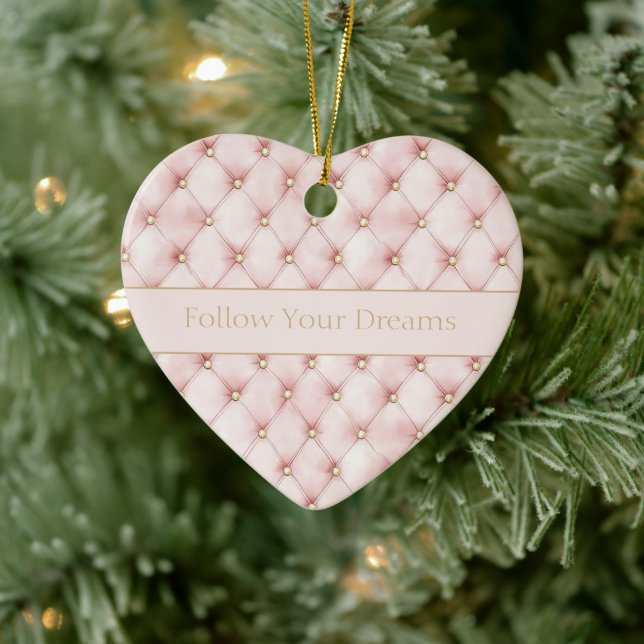 Pretty Pink Gold Squares Christmas Ceramic Tree Decoration (Tree)