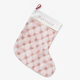 Pretty Pink Gold Squares Christmas Large Christmas Stocking