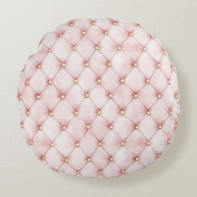 Pretty Pink Gold Squares   Round Cushion (Front)
