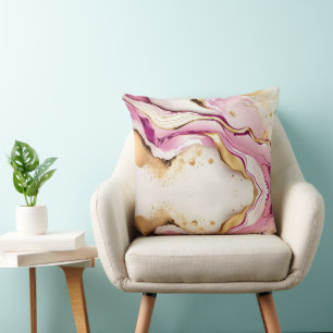 Pretty Pink Gold White Marble Cushion
