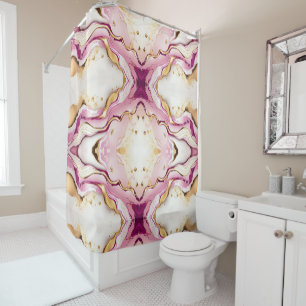 Pretty Pink Gold White Marble Shower Curtain