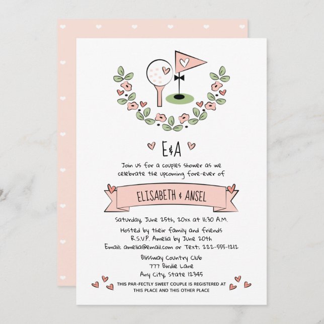 Pretty Pink Golf Wedding Couples Shower Invitation (Front/Back)