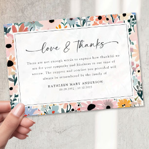 Pretty Pink Gray Floral Sympathy Funeral Thank You Card