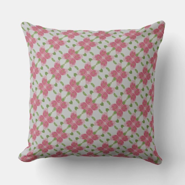 Pretty Pink Green and Grey Patterned Cushion (Front)