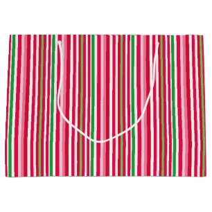 Pretty Pink, Green and Red Stripes Large Gift Bag
