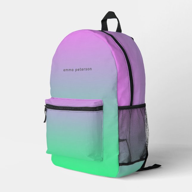 Pretty Pink Green Gradient Monogram Printed Backpack (Back Corner Right)