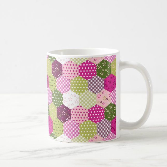 Pretty Pink Green Mulberry Patchwork Quilt Design Coffee Mug (Right)