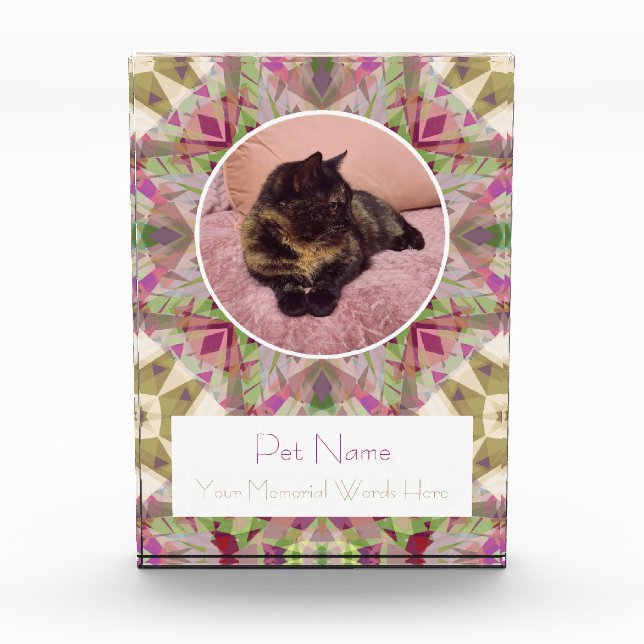 Pretty Pink Green Pet Cat Dog Memorial Keepsake Photo Block (Front)