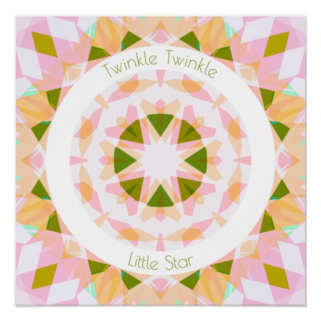 Pretty Pink Green Twinkle Little Star Baby Nursery Poster (Front)