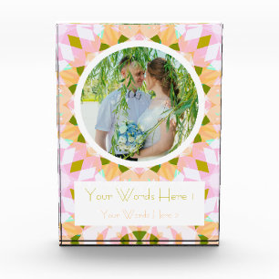 Pretty Pink Green Wedding Marriage Photo Gift Block