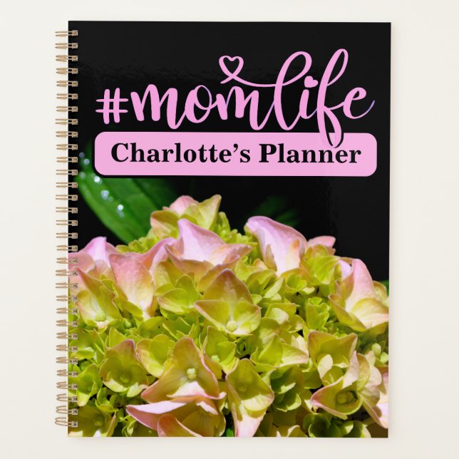 Pretty pink green yellow florals mum planner (Front)