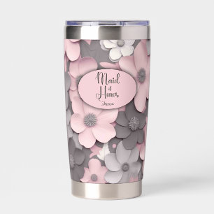 Pretty Pink-Grey 3D Poppies Maid of Honour Insulated Tumbler
