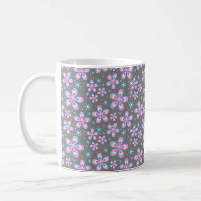 Pretty Pink & Grey Floral Coffee Mug (Left)