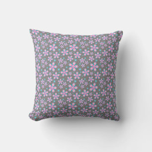 Pretty Pink & Grey Floral Cushion