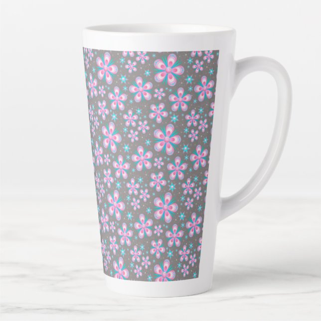 Pretty Pink & Grey Floral Latte Mug (Right)