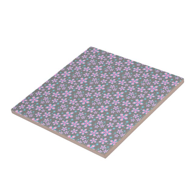 Pretty Pink & Grey Floral Tile (Side)