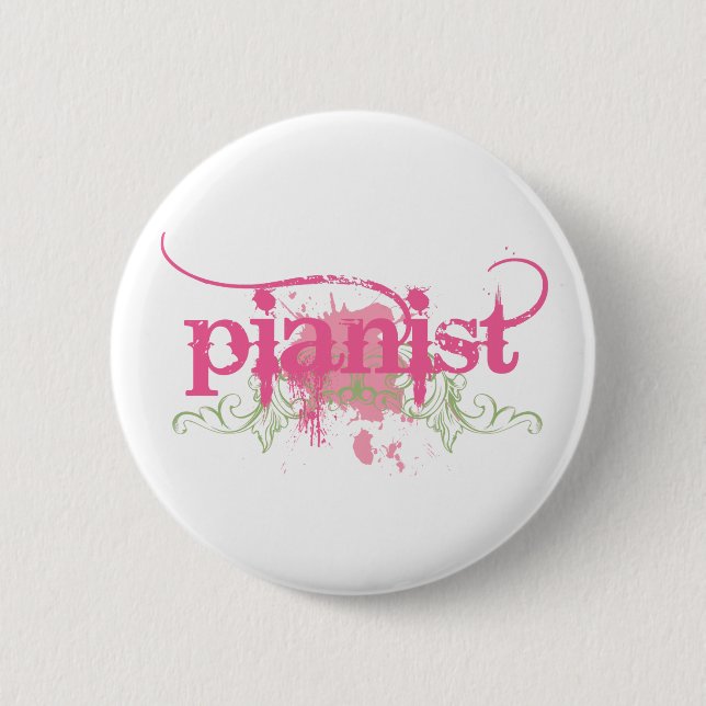 Pretty Pink Grunge Pianist Button (Front)