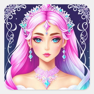Pretty Pink-Haired Princess Sticker Design