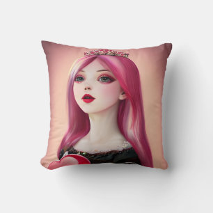 Pretty Pink Haired Princess with Tiara Cushion