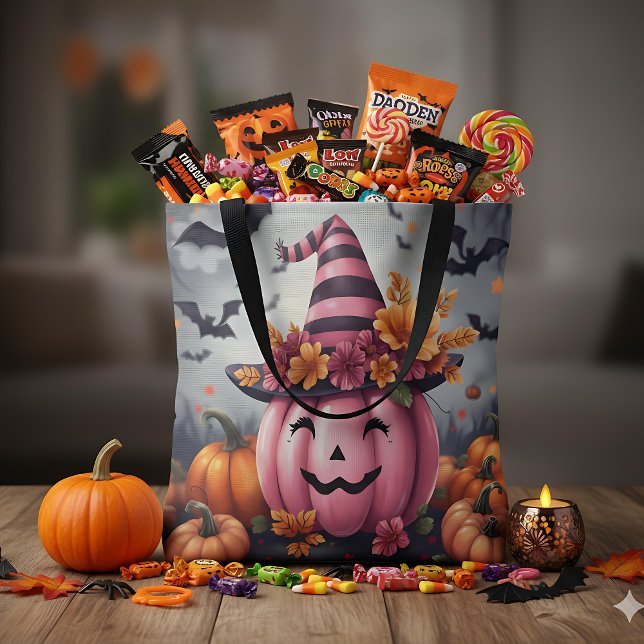 Pretty Pink Halloween Pumpkin Jack-o-lantern Tote Bag (Creator Uploaded)