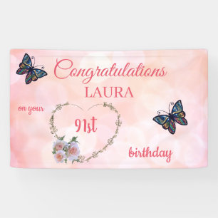 Pretty Pink Happy 91st Birthday Banner