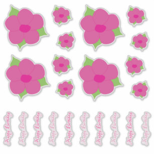Pretty Pink Happy Birthday Flower Decals