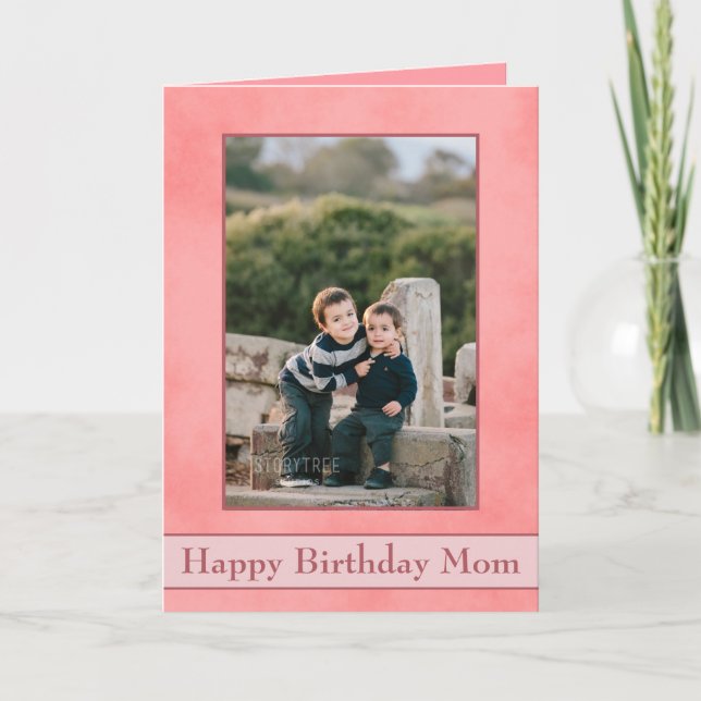 Pretty Pink Happy Birthday Mom Photo Card (Front)