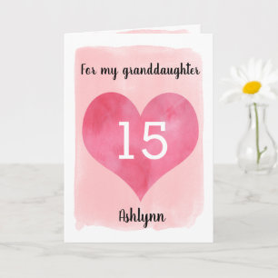Pretty Pink Heart 15th Birthday Granddaughter Card