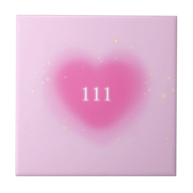 Pretty Pink Heart Aesthetic Angel Number 111  Tile (Front)