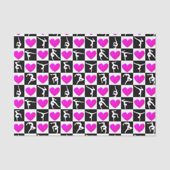 PRETTY PINK HEART GYMNASTICS DESIGN TISSUE PAPER (Front)