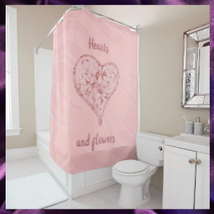 Pretty Pink Hearts & Flowers Shower Curtain