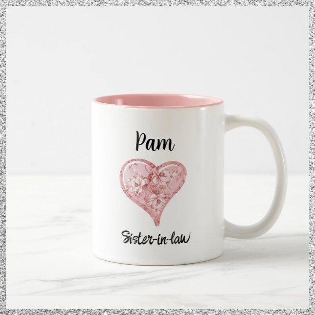 Pretty Pink Hearts Flowers Sister In Law  Two-Tone Coffee Mug (Creator Uploaded)