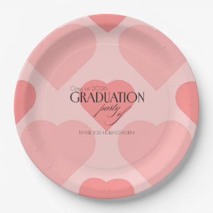 Pretty pink hearts Graduation party Paper Plate