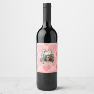 Pretty pink hearts Graduation party Wine Label